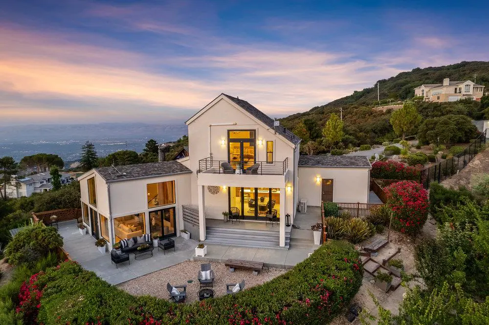 15355 Blackberry Hill Road, Los Gatos, above the valley at dusk